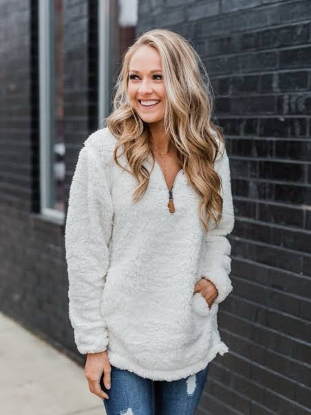Cozy Half-Zip Sherpa Pullover - ivory